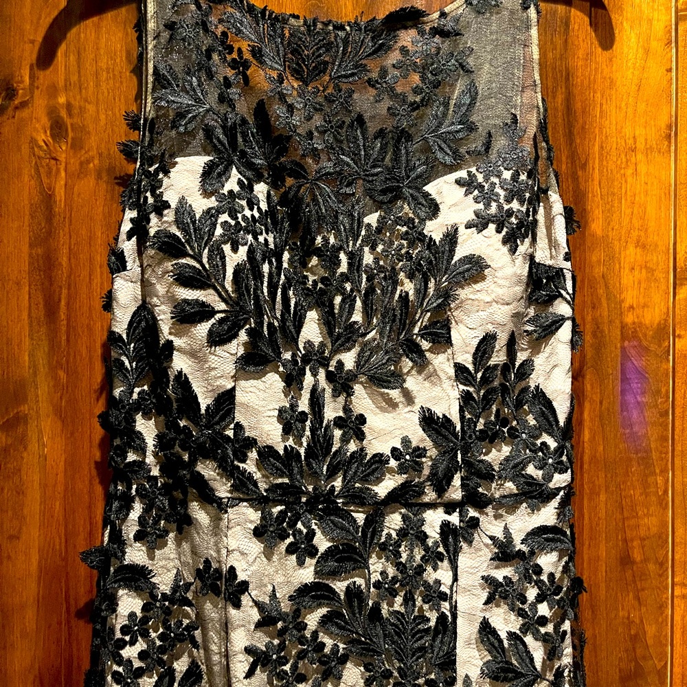 Black lace overlay floor length gown.